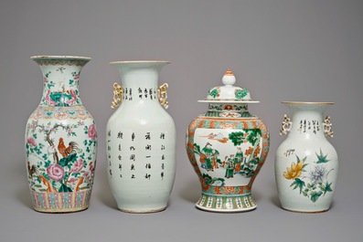 Four Chinese famille rose and verte vases, 19/20th C.