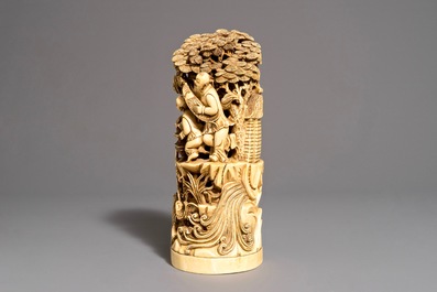 A Chinese carved ivory fishermen group, 19th C.