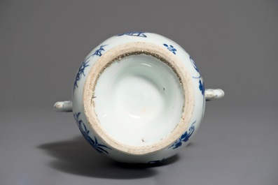 A Chinese blue and white elephant handle vase, Transitional period