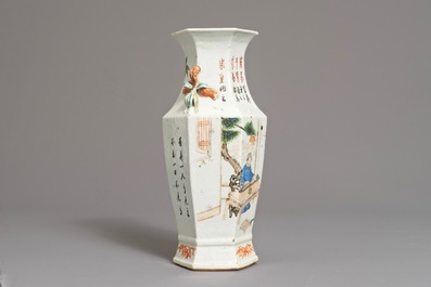 A Chinese hexagonal qianjiang cai vase, 19/20th C.