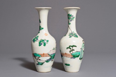 A pair of Chinese famille verte vases, 19th C