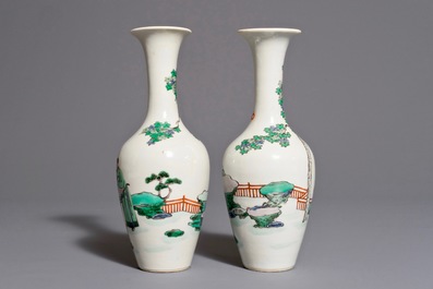 A pair of Chinese famille verte vases, 19th C