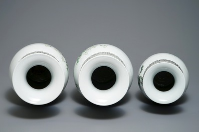 Three Chinese famille rose vases, Republic, 20th C.