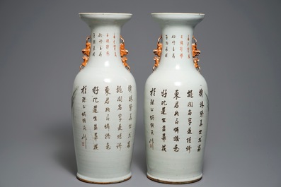 A pair of large Chinese qianjiang cai vases with ladies in a garden, 19/20th C.