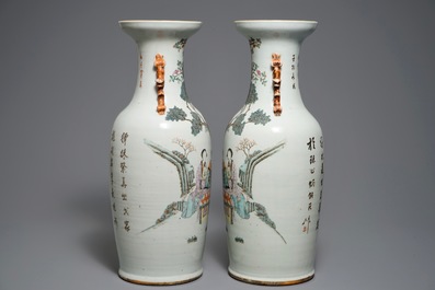 A pair of large Chinese qianjiang cai vases with ladies in a garden, 19/20th C.