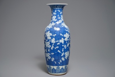 A Chinese blue and white vase with prunus on cracked ice, 19th C.