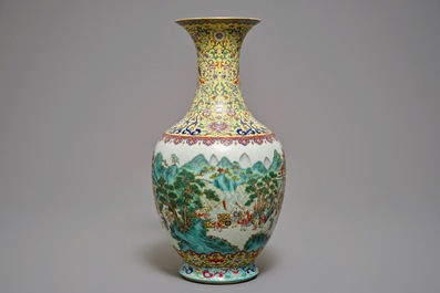 A Chinese famille rose 'hundred boys' vase, Jiaqing mark, 19/20th C.