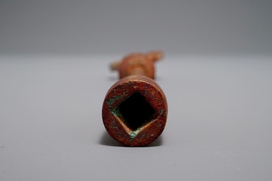 A Chinese gilt and silvered bronze winding key for a qin, Han or later