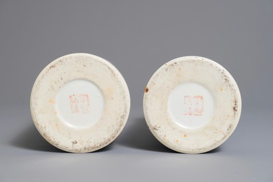 A pair of Chinese qianjiang cai landscape hat stands, 19/20th C.