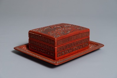 Two Chinese cinnabar lacquer boxes and covers, 19/20th C.