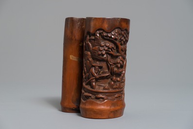 19世纪 竹雕笔筒