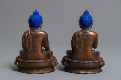 Two Chinese gilt bronze figures of Buddha Shakyamuni, 19/20th C.