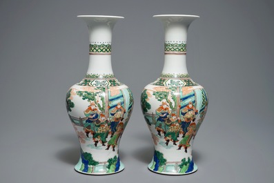 A pair of famille verte style warrior vases, Samson, Paris, 19th C.