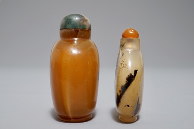 Two Chinese 'shadow' agate snuff bottles, 19/20th C.