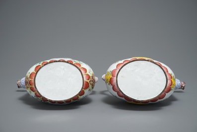 Two Chinese Canton enamel ewers and covers, Qianlong