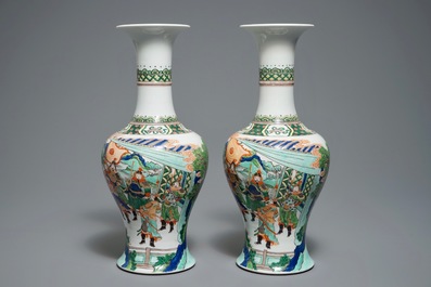 A pair of famille verte style warrior vases, Samson, Paris, 19th C.