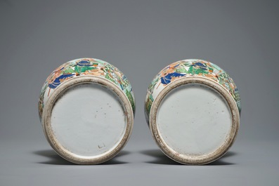 A pair of famille verte style warrior vases, Samson, Paris, 19th C.