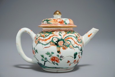 A Chinese famille verte 'Phoenix' teapot and cover, Kangxi