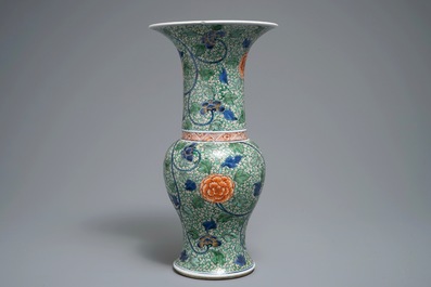 A Chinese famille verte yenyen vase with floral design, Kangxi