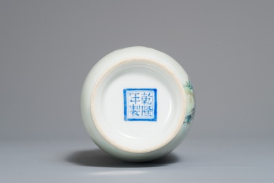 A Chinese famille rose landscape vase, Qianlong mark, Republic, 20th C.