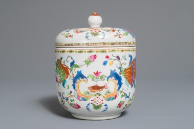 A Chinese famille rose 'Pompadour' bowl and cover, Qianlong, ca. 1745
