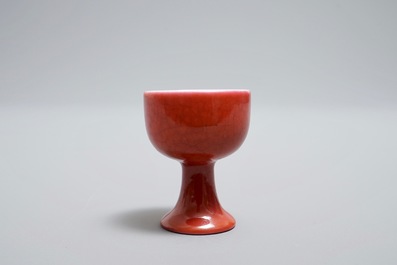 A Chinese miniature puce-enamelled stem cup, Yongzheng mark, 19/20th C.