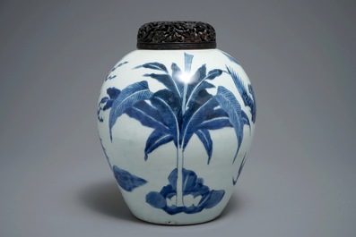 A Chinese blue and white 'qilin' jar, Transitional period