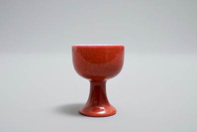 A Chinese miniature puce-enamelled stem cup, Yongzheng mark, 19/20th C.