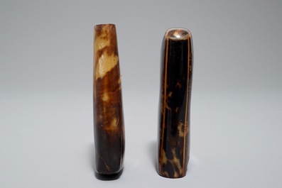 Two Japanese gilt-lacquered tortoise shell and horn spectacle cases, Meiji, 19th C.