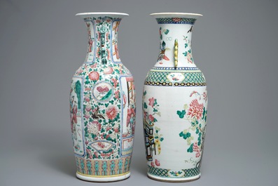 Deux grands vases en porcelaine de Chine famille rose, 19&egrave;me