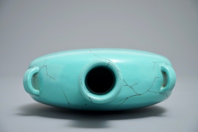 A Chinese faux turquoise moonflask, Qianlong mark, 20th C.