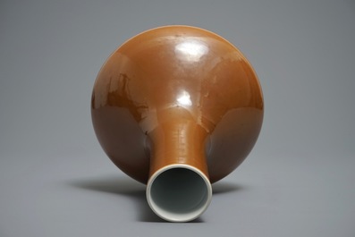 A Chinese cafe-au-lait glazed bottle vase, Qianlong mark, 19th C.