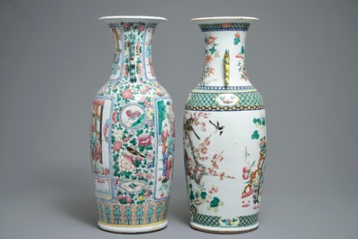 Deux grands vases en porcelaine de Chine famille rose, 19&egrave;me