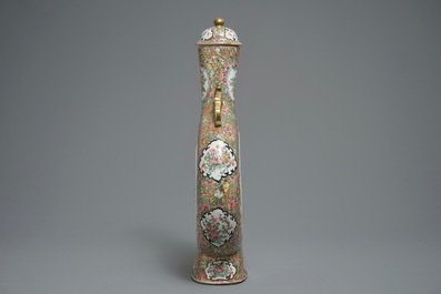A large Chinese Canton famille rose moonflask and cover, 19th C.
