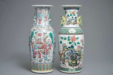 Deux grands vases en porcelaine de Chine famille rose, 19&egrave;me