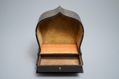 A Chinese inlaid carved wood shrine with inscription, 19/20th C.