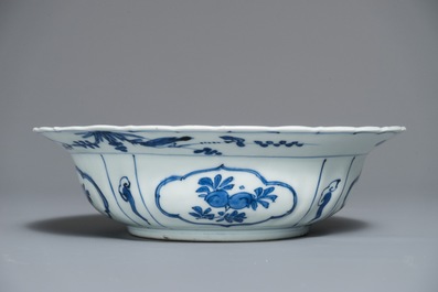 A Chinese blue and white klapmuts bowl with a duck, Wanli