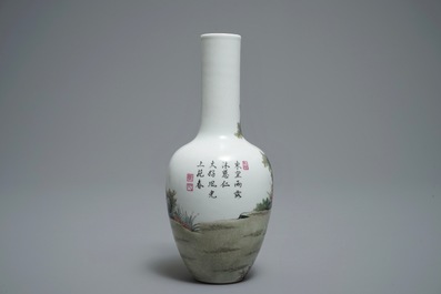 Un vase en porcelaine de Chine famille rose &agrave; d&eacute;cor de berg&egrave;res, marque de Qianlong, 20&egrave;me