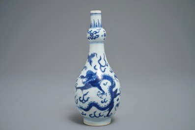 A Chinese blue and white 'dragon' vase, Transitional period