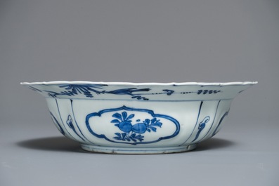 A Chinese blue and white klapmuts bowl with a duck, Wanli