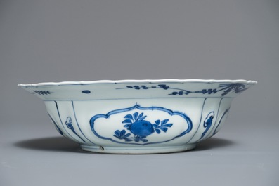 A Chinese blue and white klapmuts bowl with a duck, Wanli