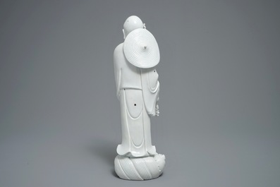 Un mod&egrave;le de Damo en porcelaine blanc de Chine de Dehua, marque de Boji yuren, 19&egrave;me