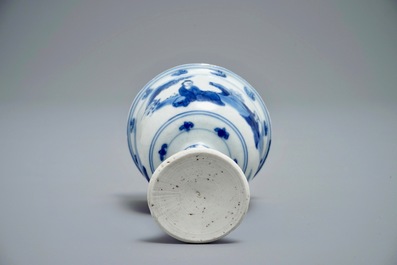 A Chinese blue and white stem cup, Chongzhen