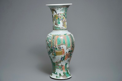 A large Chinese famille verte phoenix-tail vase with figurative design around, Kangxi