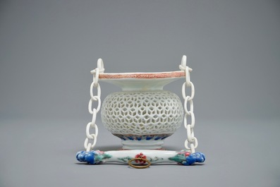 A rare Chinese famille rose reticulated hanging basket, Yongzheng/Qianlong