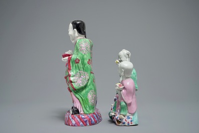 Two Chinese famille rose groups of the Hehe Er Xian brothers, 18th and 19th C.