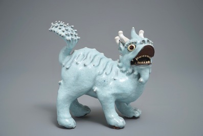 A Chinese Shiwan glazed pottery model of a qilin, 19/20th C.