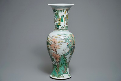 A large Chinese famille verte phoenix-tail vase with figurative design around, Kangxi