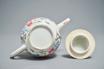 Une th&eacute;i&egrave;re en porcelaine de Chine famille rose &agrave; d&eacute;cor d'une femme et un gar&ccedil;on, Qianlong