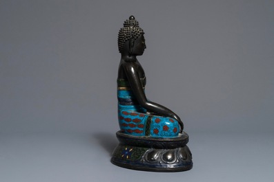 A Chinese cloisonn&eacute; enamel model of Buddha, 19th C.